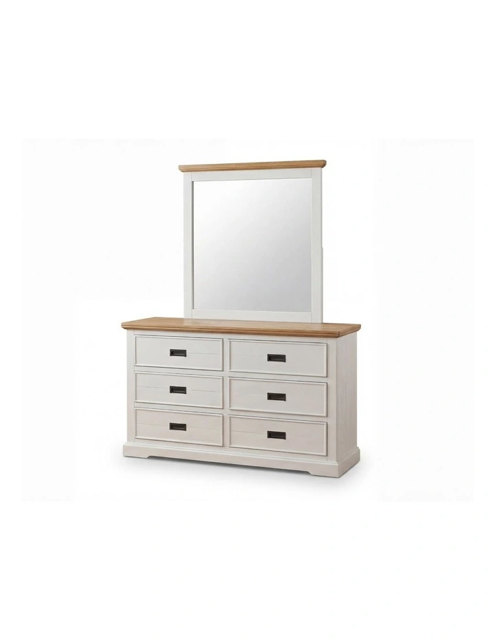 Miami Chest With Mirror 6 Storage Drawers Slim Metal Handles Dressing in White image 1