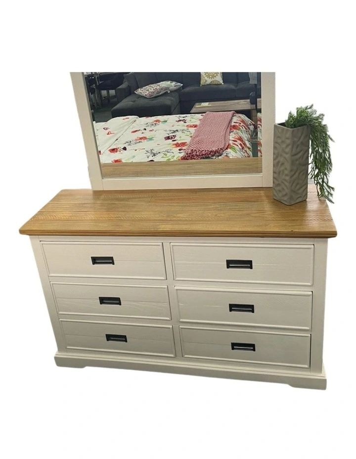Miami Chest With Mirror 6 Storage Drawers Slim Metal Handles Dressing in White image 2