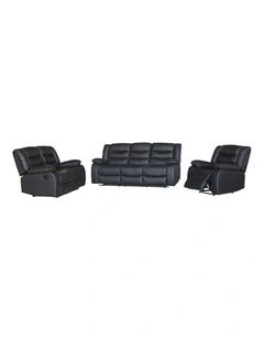 3R+2R+1R Faux Leather Recliner Set in Black