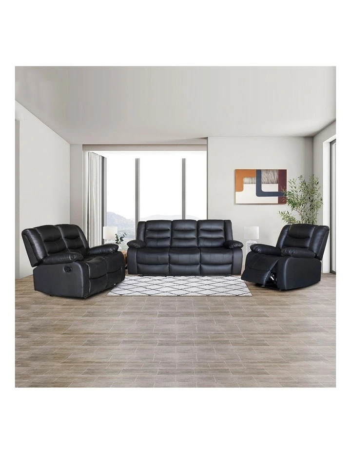 3R+2R+1R Faux Leather Recliner Set in Black image 2