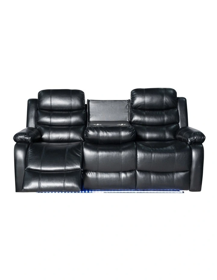 PU Leather LED 3 Seater Recliner Sofa in Black image 3