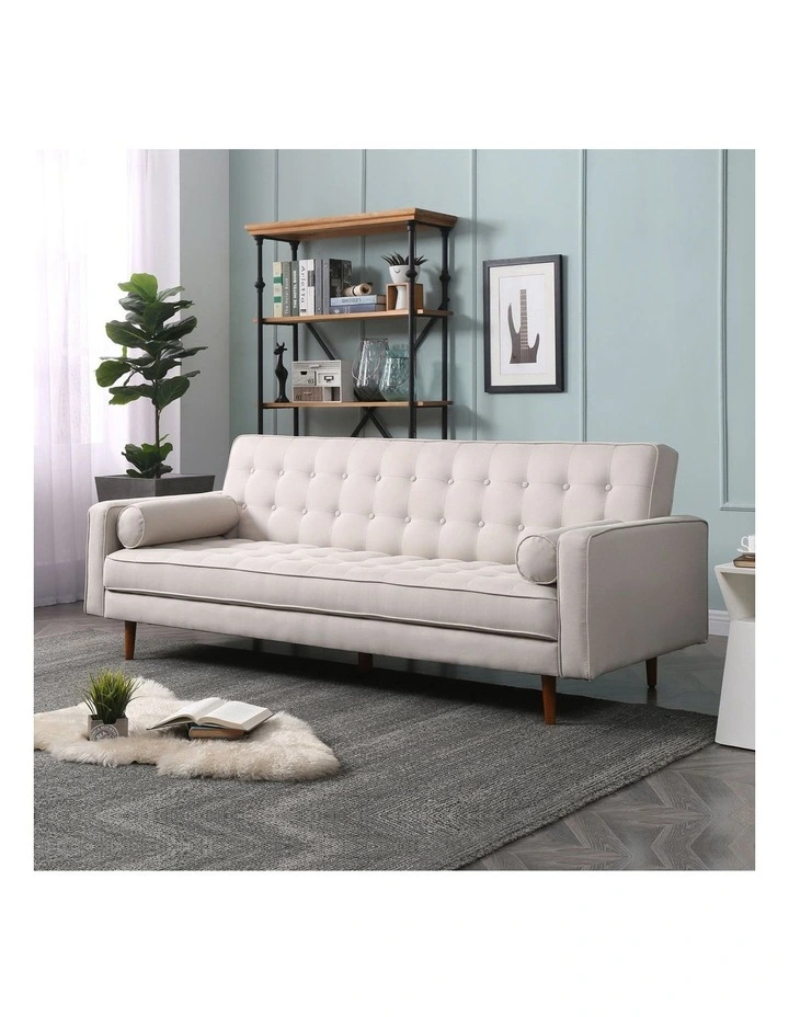 3 Seater Tufted Fabric Sofa Bed in Beige image 2