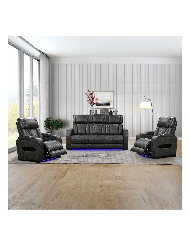 3R+1R+1R Electric Recliner Led Air Leather in Dark Grey image 2