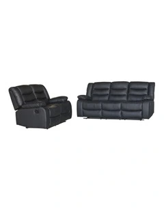 Faux Leather3R+2R Recliner Set in Black