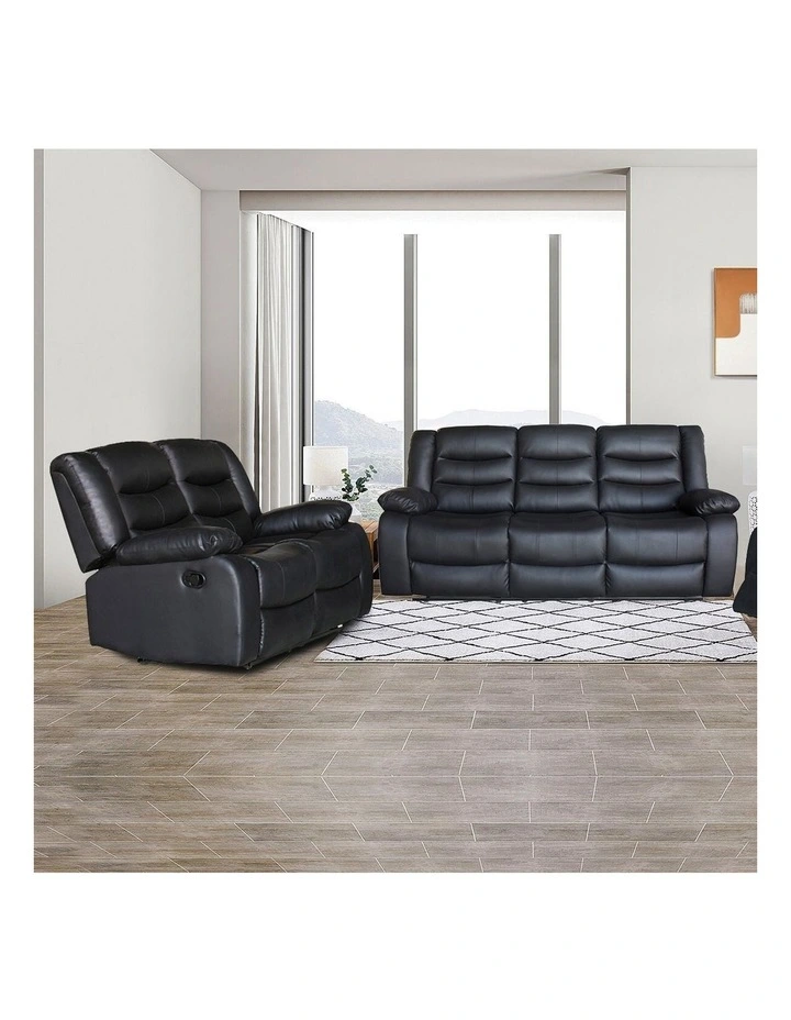 Faux Leather3R+2R Recliner Set in Black image 2