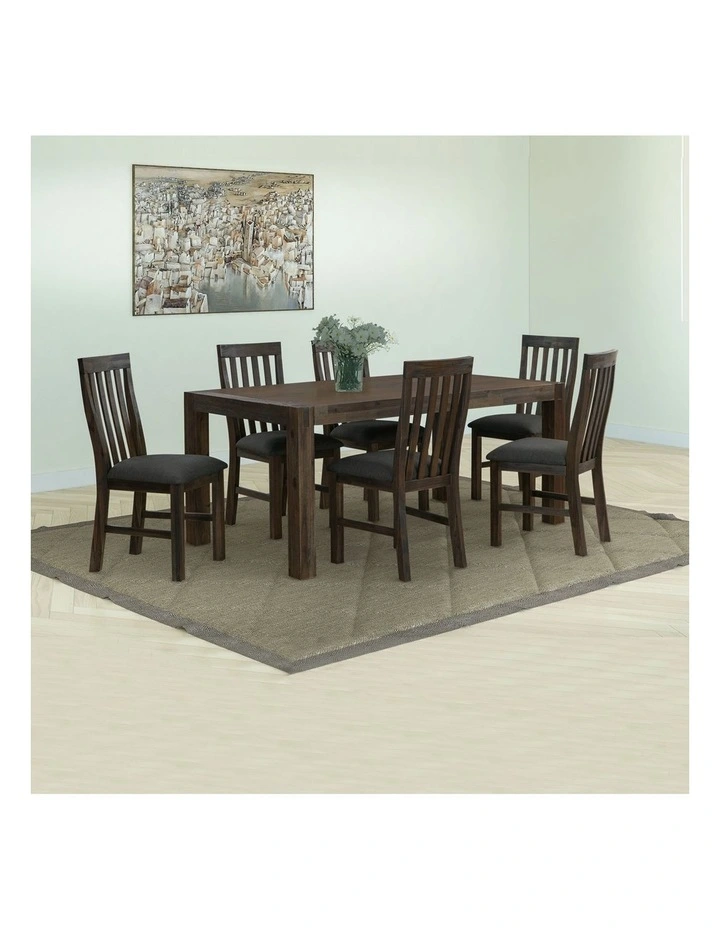 Solid Dining Set of 7 Pieces 180cm in Chocolate image 2