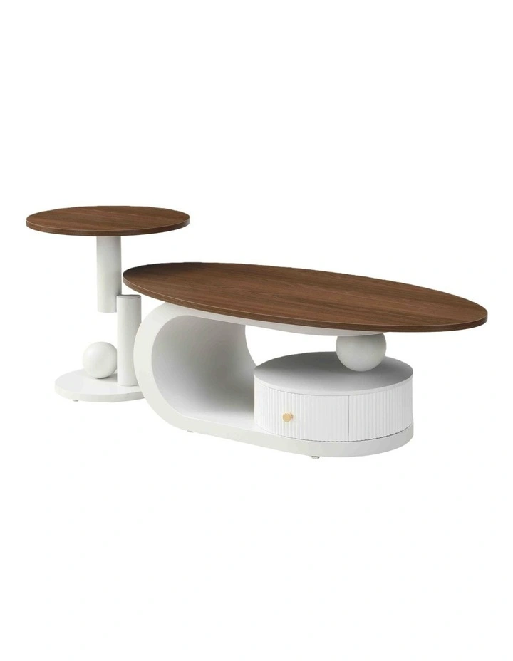 Modern Oval Coffee Table Set of 2 in White image 1