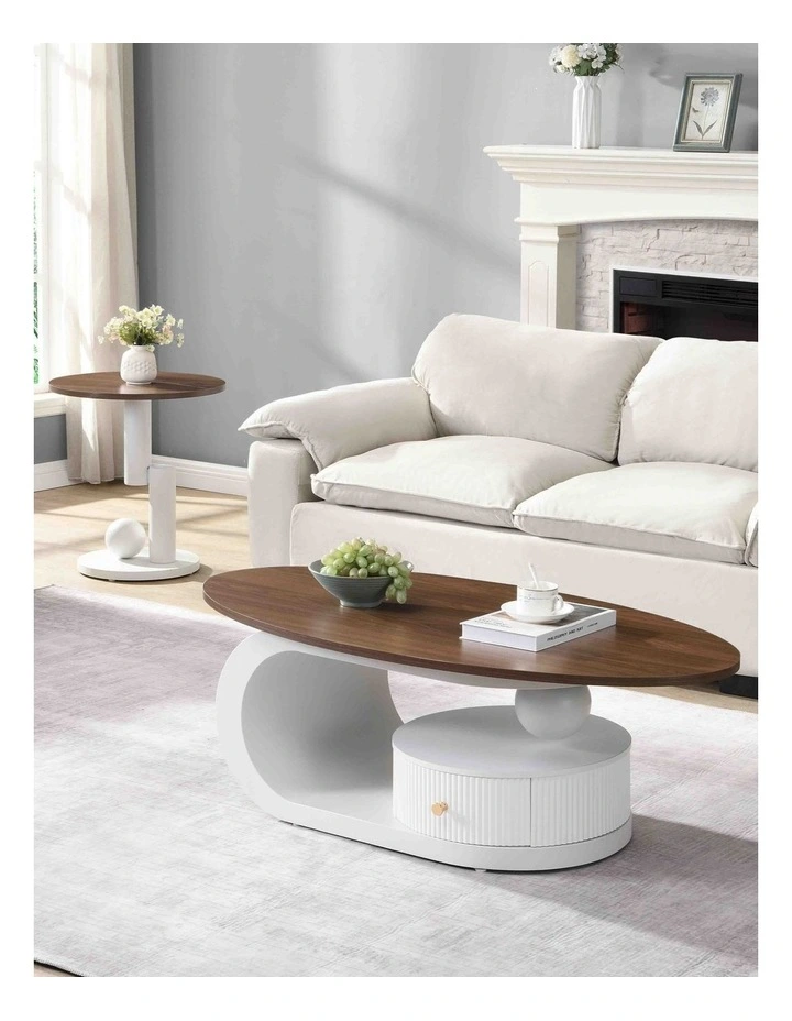 Modern Oval Coffee Table Set of 2 in White image 2
