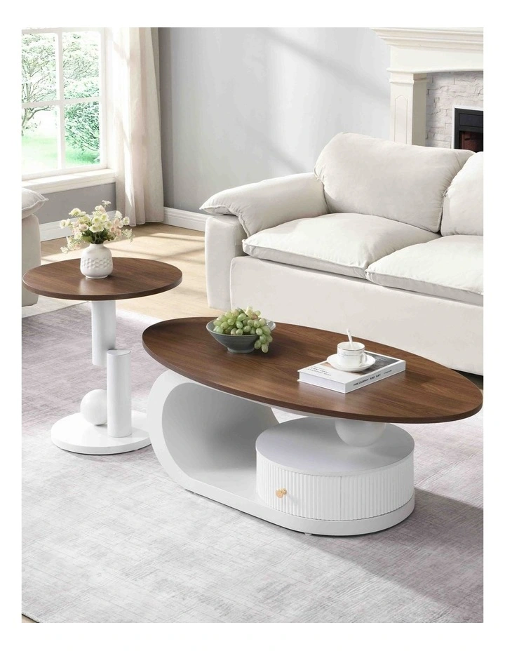 Modern Oval Coffee Table Set of 2 in White image 3