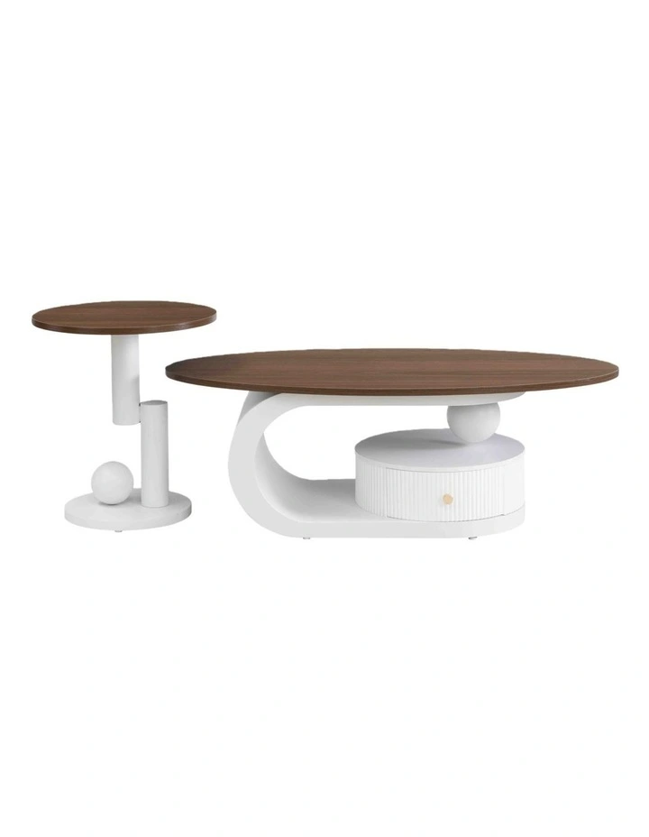 Modern Oval Coffee Table Set of 2 in White image 4
