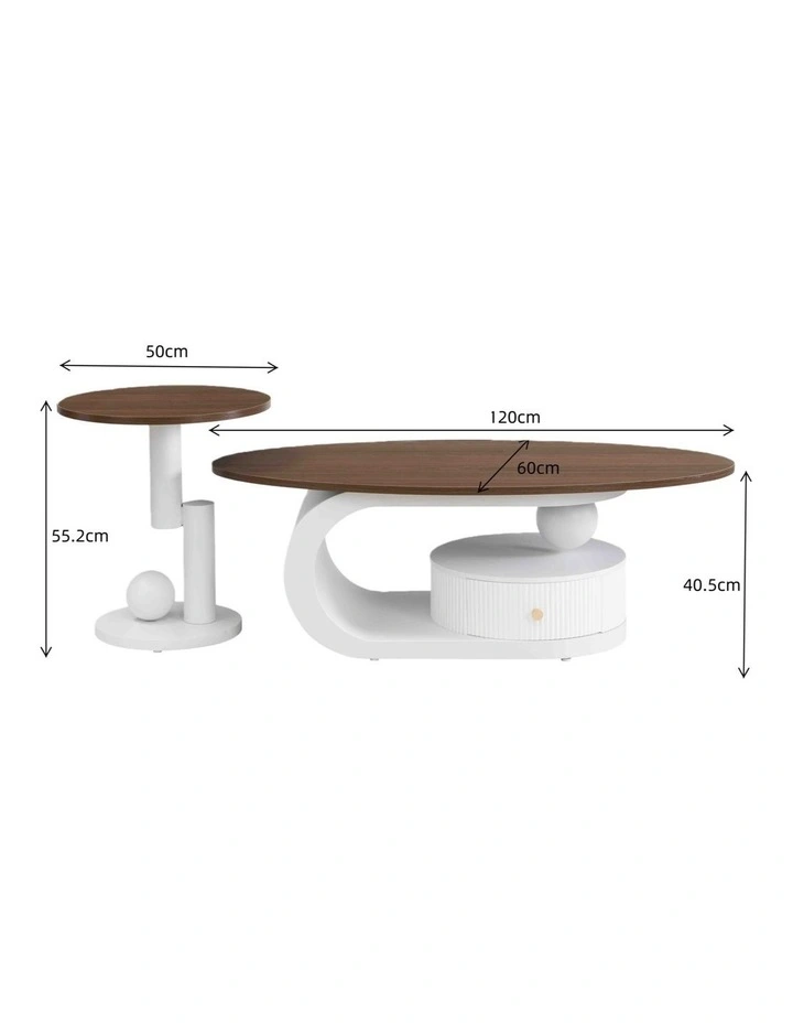 Modern Oval Coffee Table Set of 2 in White image 7