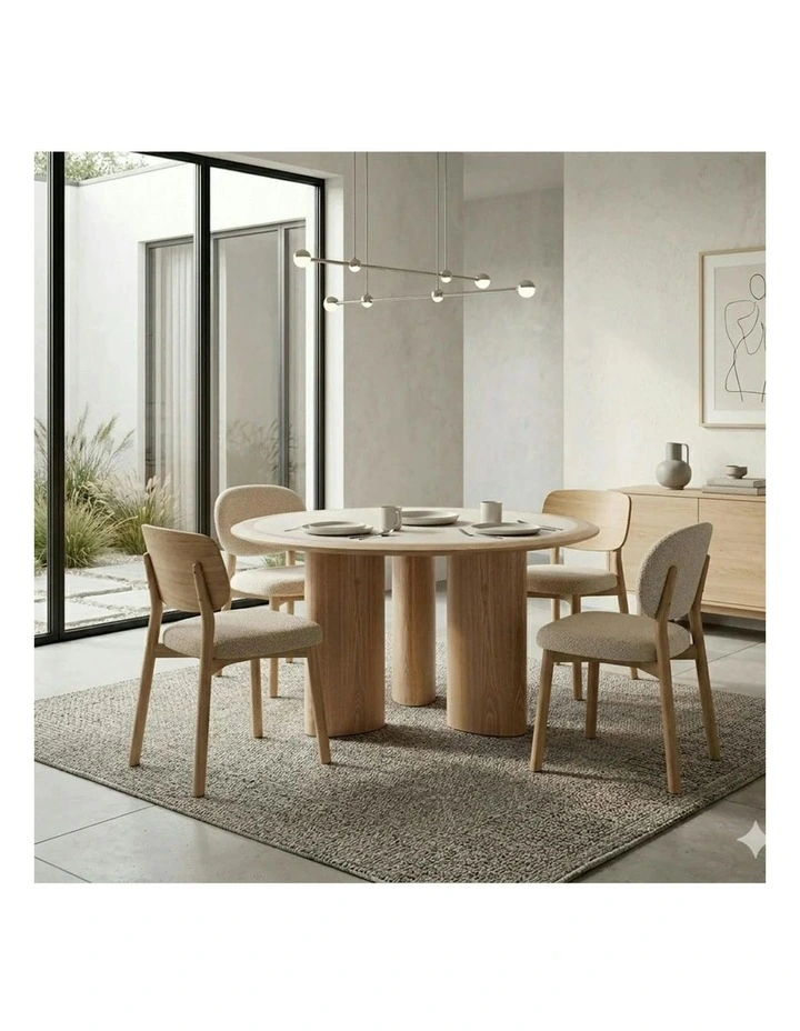 LAYSON Dining Table 136cm - Travertine & Natural image 5