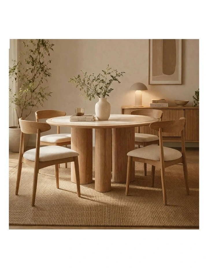 LAYSON Dining Table 136cm - Travertine & Natural image 6