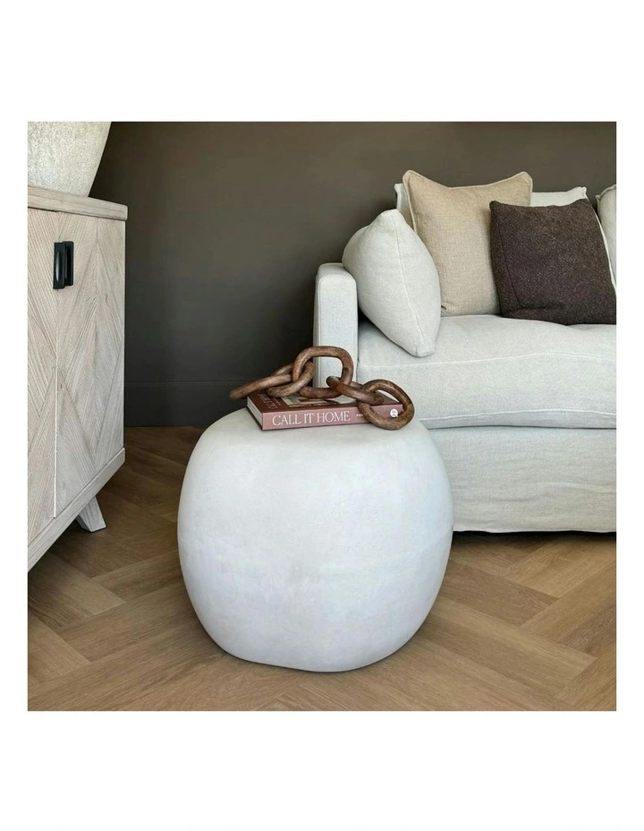 ROCCO Indoor & Outdoor Pebble Side Table Stool 50cm - White Concrete image 2