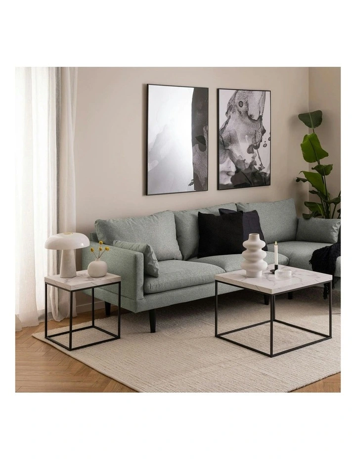 BAROSSA Side Table Marble look 40cm - White image 2