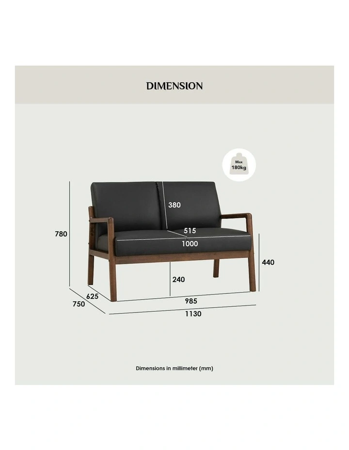 MENDO 2 Seater Lounge Seater - Black & Walnut image 7