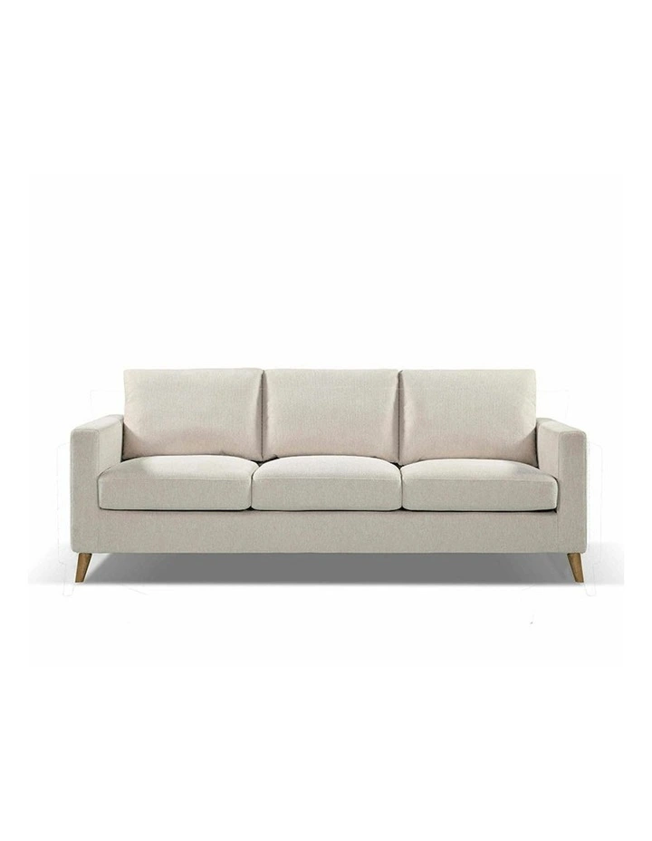 DELLAN 3 Seater Sofa - Light Cream with Natural Oak legs image 2