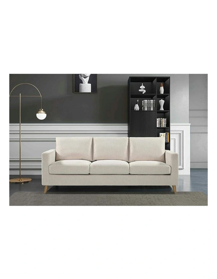 DELLAN 3 Seater Sofa - Light Cream with Natural Oak legs image 4