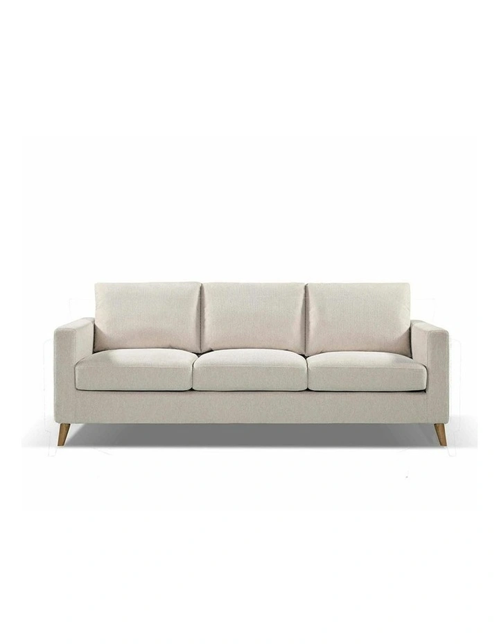 DELLAN 3 Seater Sofa - Light Cream with Natural Oak legs image 6