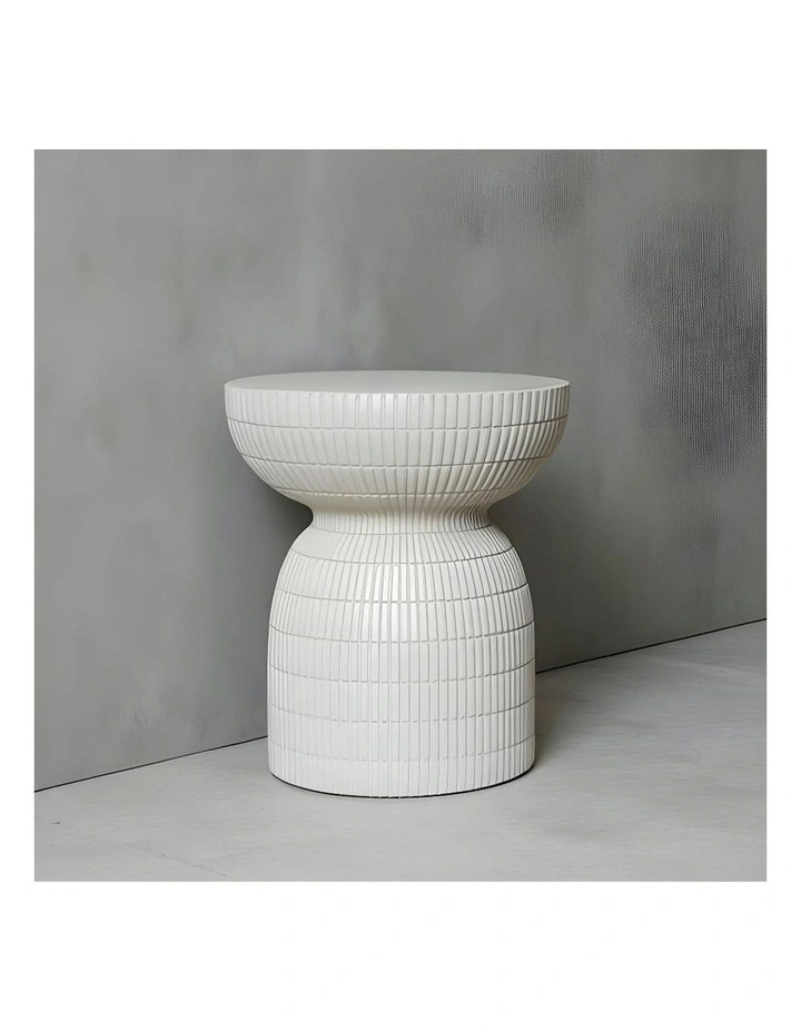 ROCCO Indoor & Outdoor Side Table Stool 44cm - White Concrete image 3