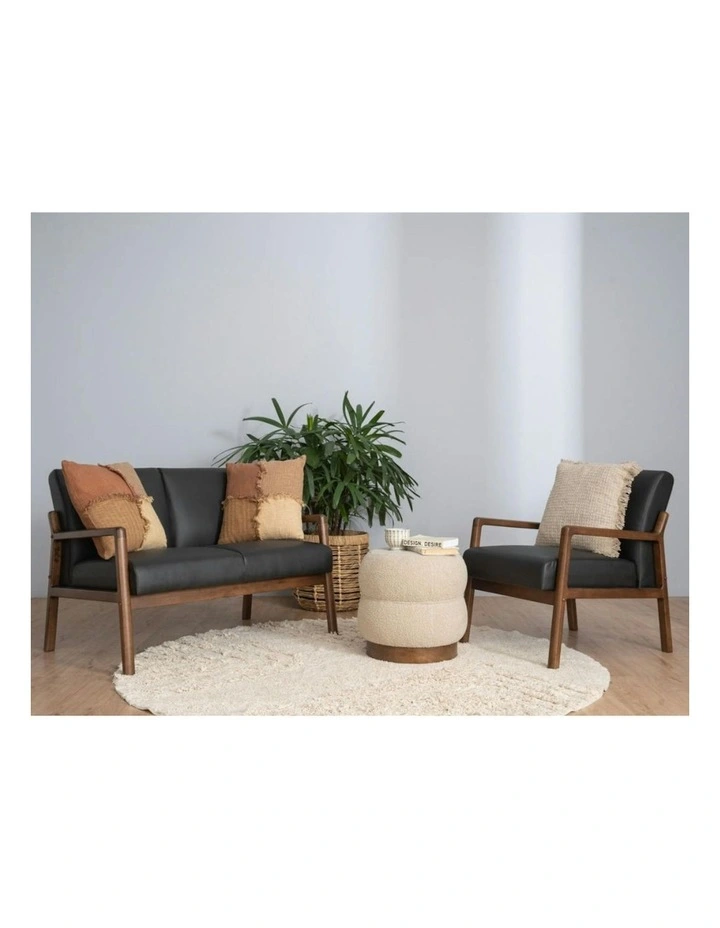 MENDO 3 Seater Lounge Sofa - Black & Walnut image 2
