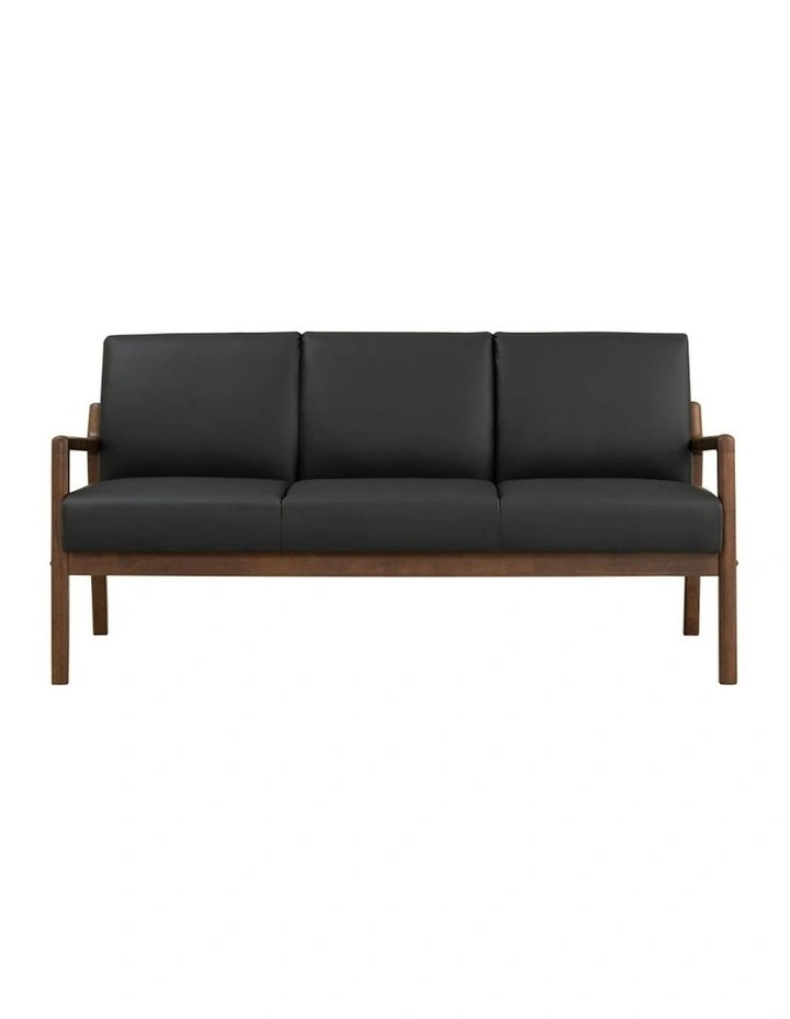 MENDO 3 Seater Lounge Sofa - Black & Walnut image 3