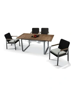5pc Rola Teak Outdoor Dining Table Set - Solid Oak & White Aluminum