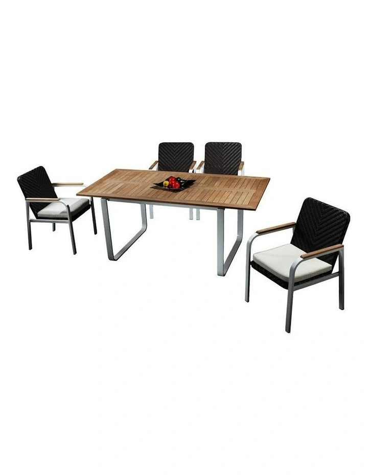 5pc Rola Teak Outdoor Dining Table Set - Solid Oak & White Aluminum image 4