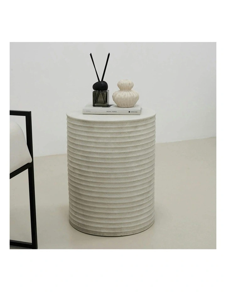 ROCCO Indoor & Outdoor Side Table Stool 35cm - White Concrete image 2