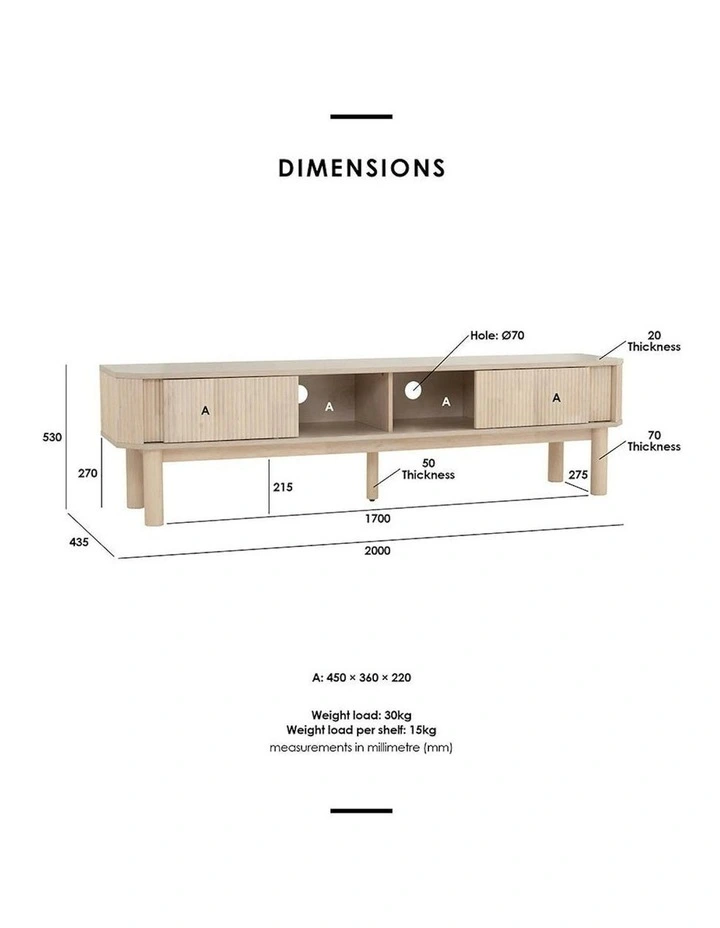 LUDLOW Entertainment TV Unit 200cm - White Wash Oak image 7