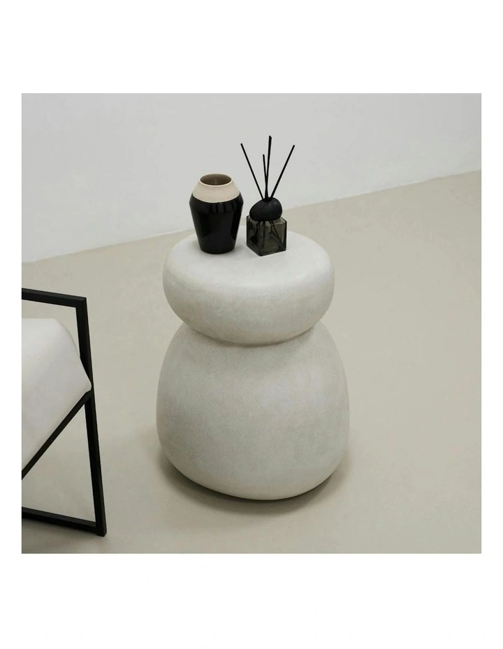 ROCCO Indoor & Outdoor Side Table Stool 38cm - White Concrete image 2