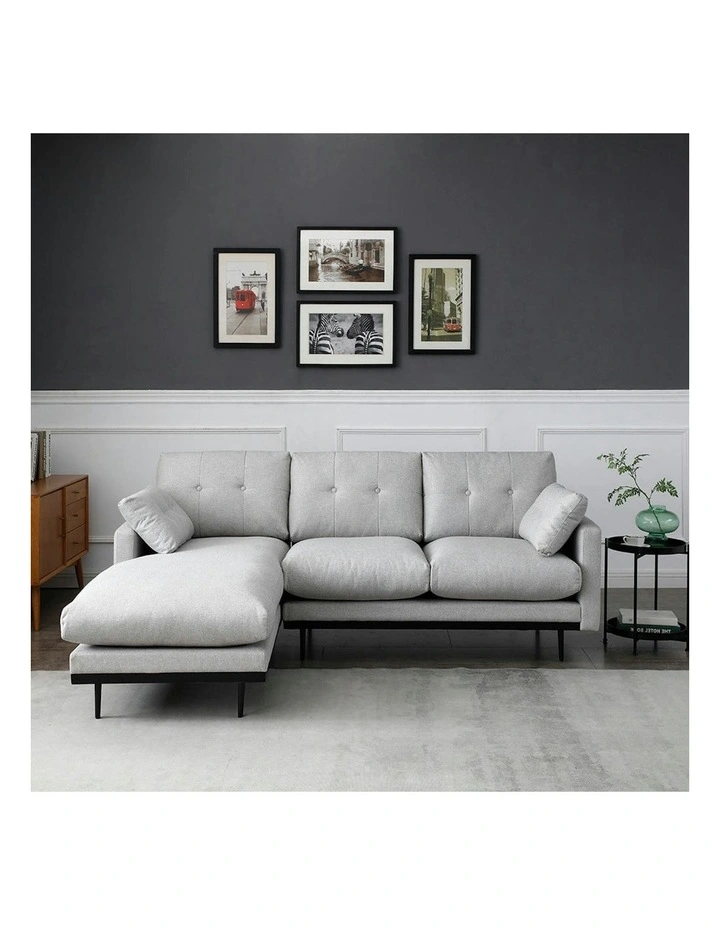 HAVANA 3 Seater Sofa with Left Chaise - Light Grey & Black image 2
