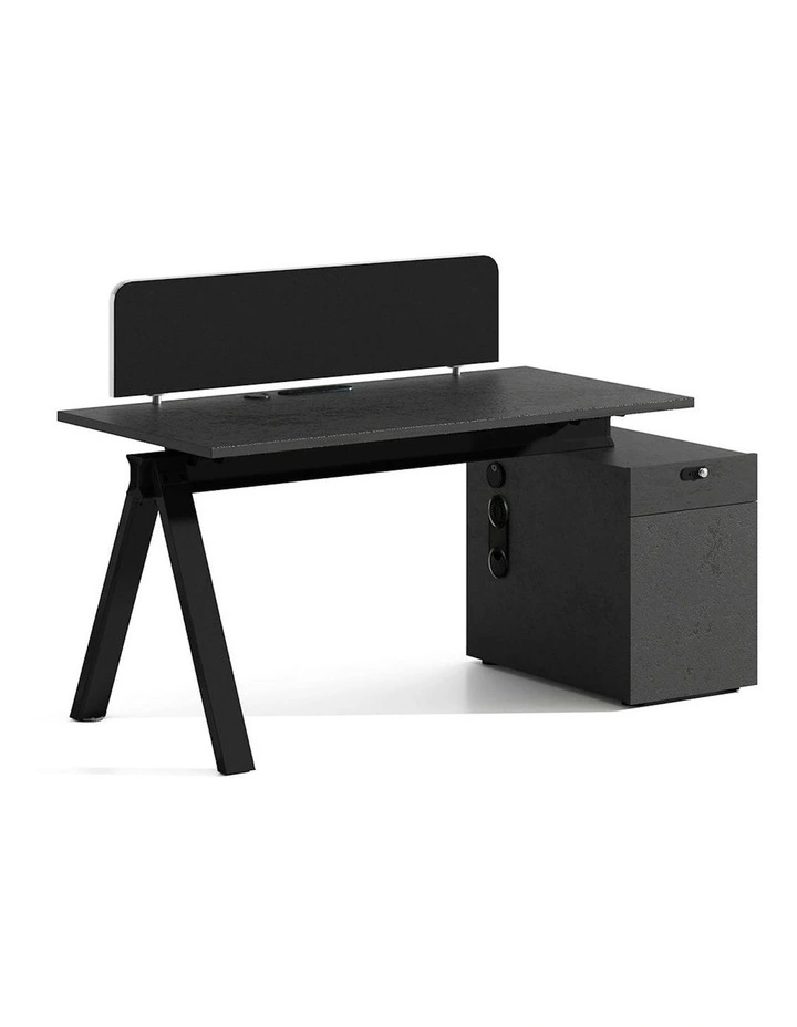 DOLAN Reversible Single Seater Workstation 1.4 - 1.6m - Black Concrete image 1