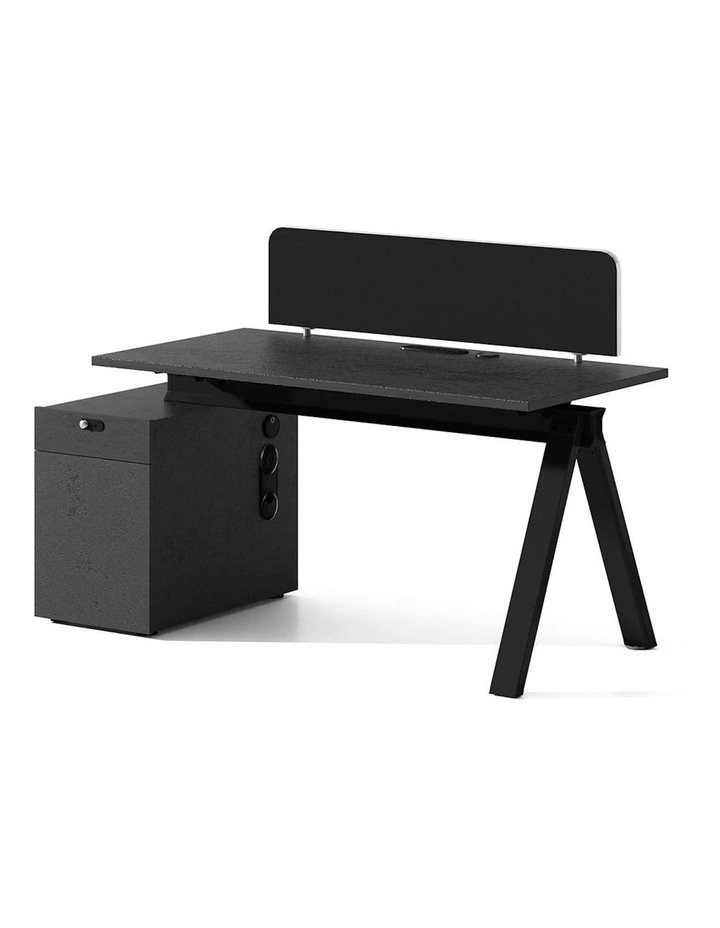 DOLAN Reversible Single Seater Workstation 1.4 - 1.6m - Black Concrete image 3
