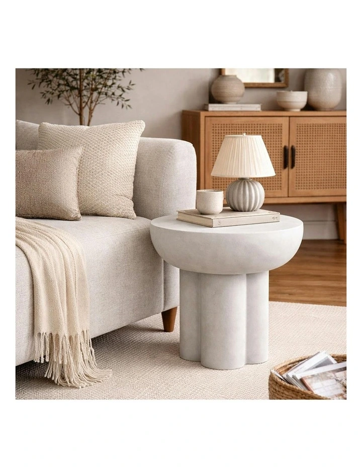 ROCCO Indoor & Outdoor Round Side Table Stool 45cm - White Concrete image 2