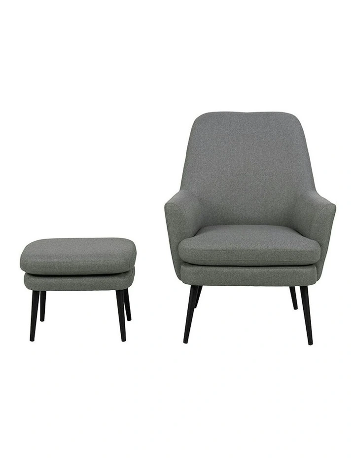KENDRA Lounge Chair with Footstool - Grey image 2