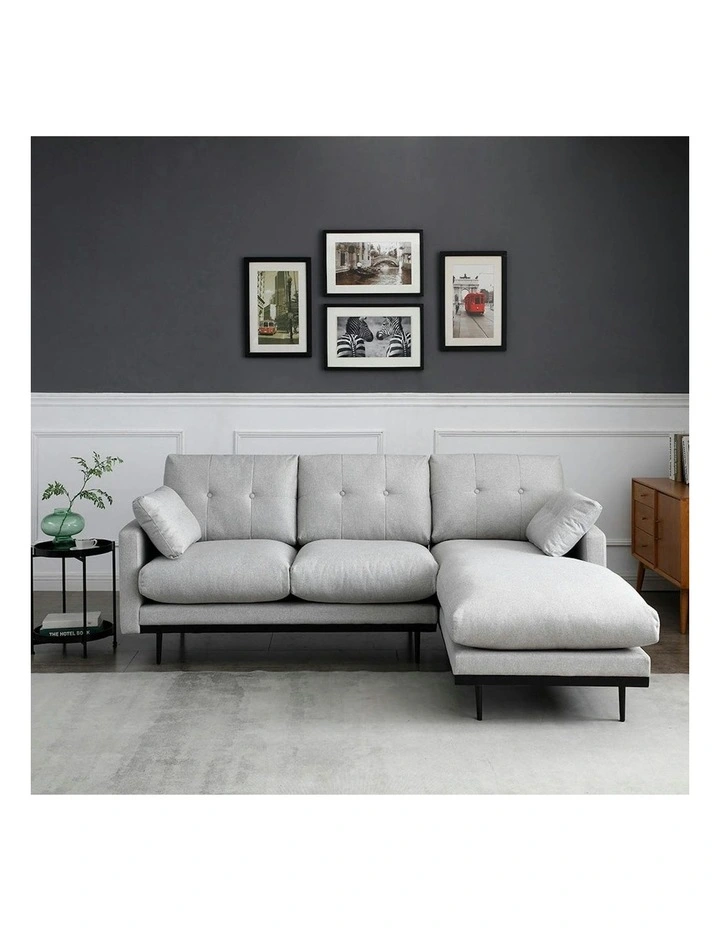 HAVANA 3 Seater Sofa with Right Chaise - Light Grey & Black image 2