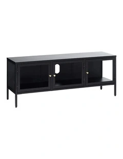 CARMEL 3 Glass Doors Entertainment TV Unit 132cm - Black