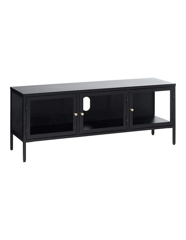 CARMEL 3 Glass Doors Entertainment TV Unit 132cm - Black image 1