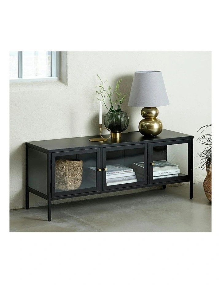 CARMEL 3 Glass Doors Entertainment TV Unit 132cm - Black image 3