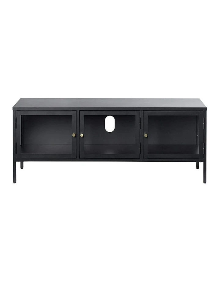 CARMEL 3 Glass Doors Entertainment TV Unit 132cm - Black image 4