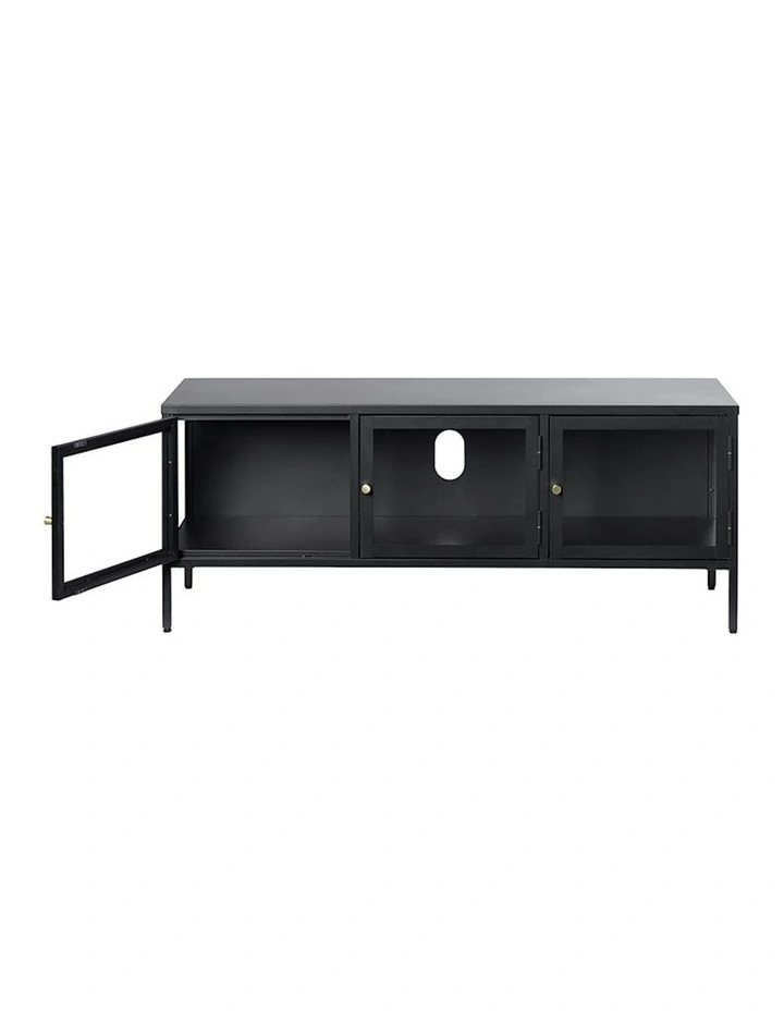 CARMEL 3 Glass Doors Entertainment TV Unit 132cm - Black image 5