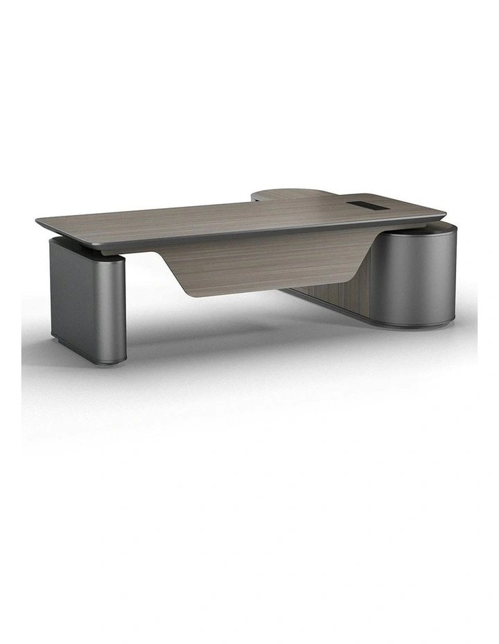 LUCA Sit & Stand Executive Desk with Electric Lift and Reversible Return 240cm - Hazelnut & Grey image 1