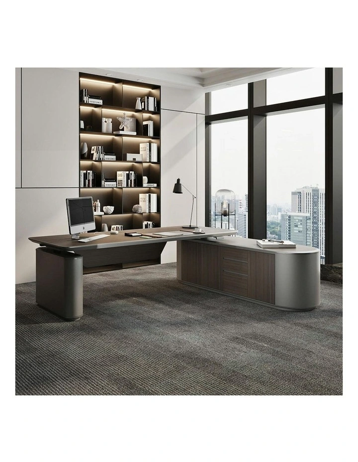 LUCA Sit & Stand Executive Desk with Electric Lift and Reversible Return 240cm - Hazelnut & Grey image 2