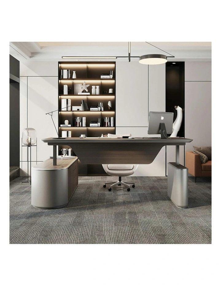 LUCA Sit & Stand Executive Desk with Electric Lift and Reversible Return 240cm - Hazelnut & Grey image 4