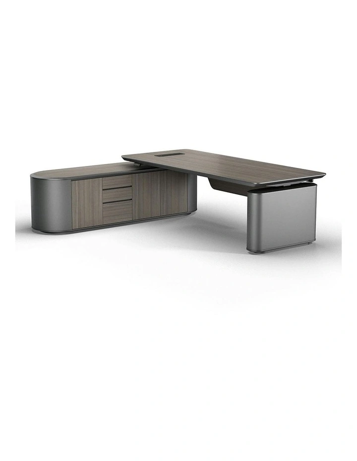 LUCA Sit & Stand Executive Desk with Electric Lift and Reversible Return 240cm - Hazelnut & Grey image 5
