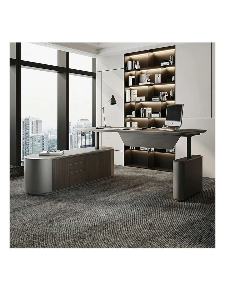 LUCA Sit & Stand Executive Desk with Electric Lift and Reversible Return 240cm - Hazelnut & Grey image 6