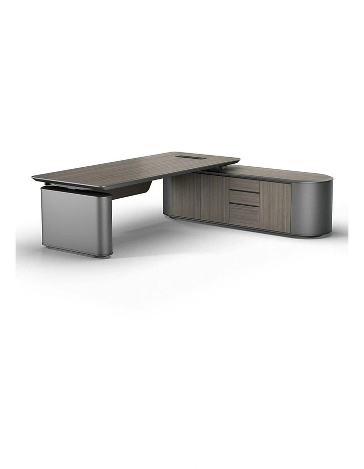 LUCA Sit & Stand Executive Desk with Electric Lift and Reversible Return 240cm - Hazelnut & Grey image 7