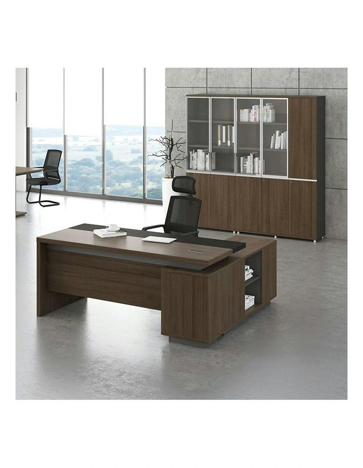 Carter Executive Office Desk Left Return - 180cm - Coffee & Grey image 4