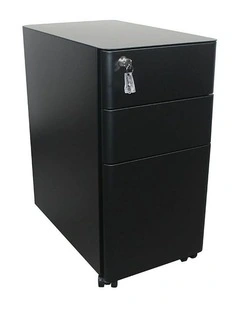 MARLO 3 Drawer Slim Mobile Pedestal Cabinet - Black